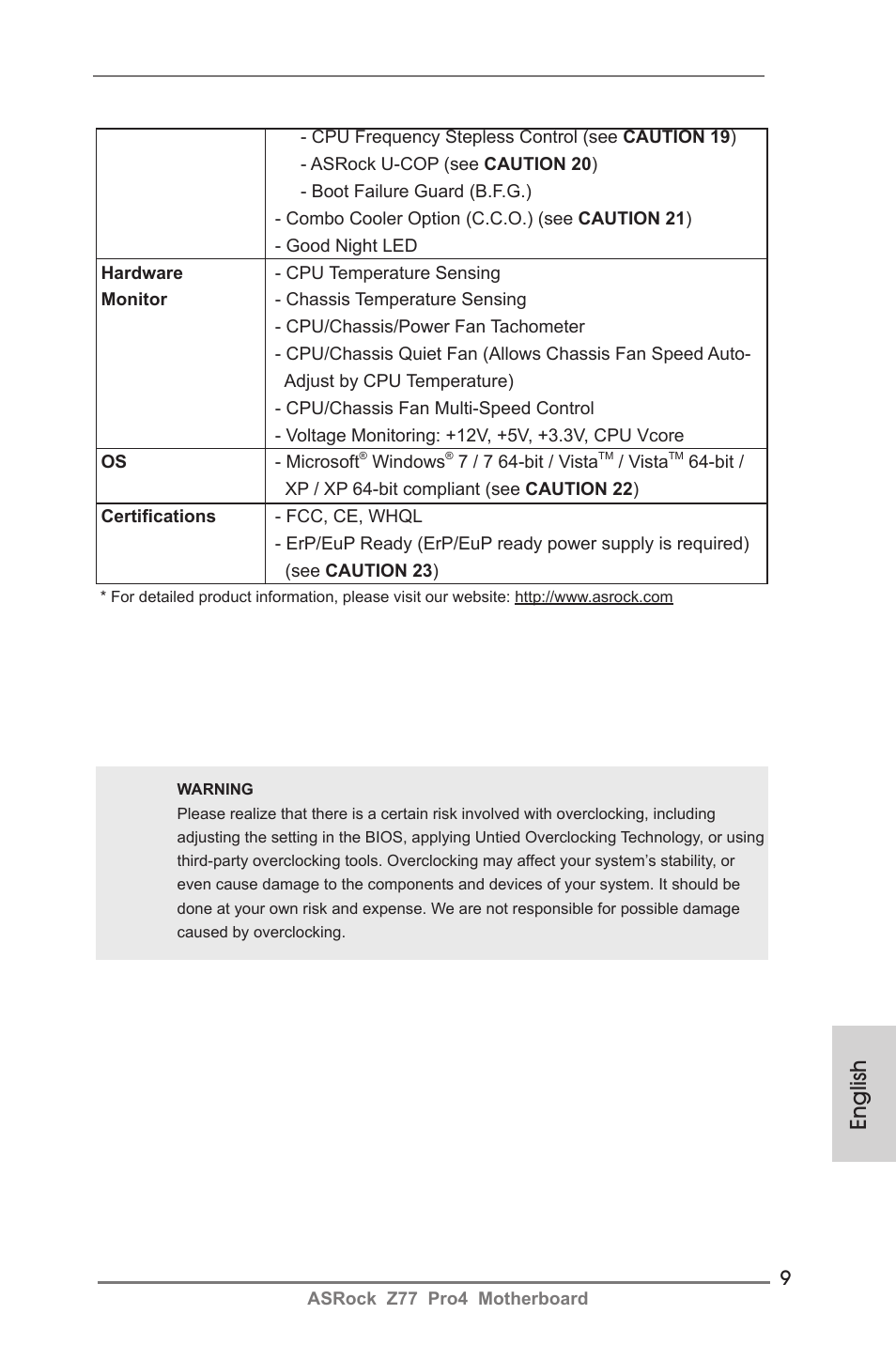 English | ASRock Z77 Pro4 User Manual | Page 9 / 209