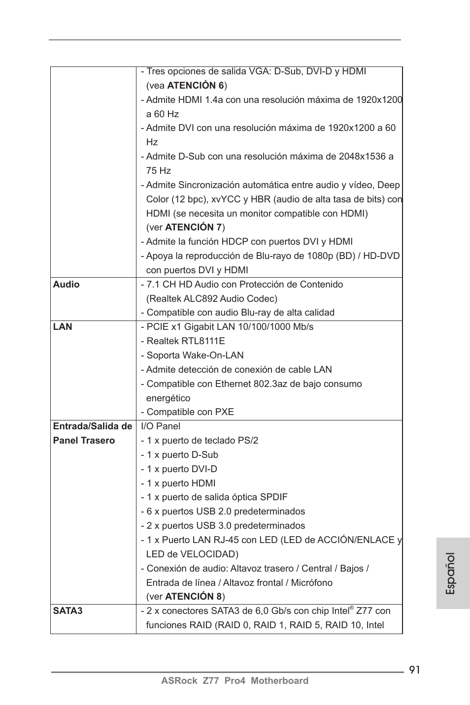 Español | ASRock Z77 Pro4 User Manual | Page 91 / 209