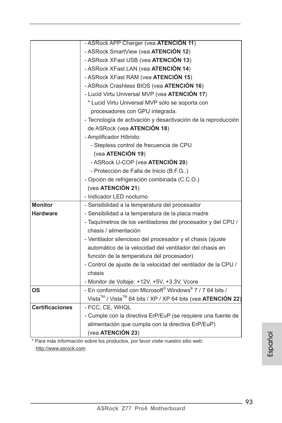 Español | ASRock Z77 Pro4 User Manual | Page 93 / 209