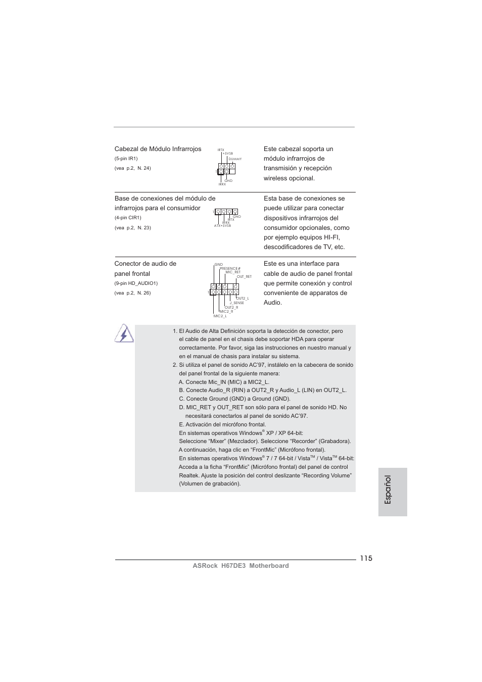 Español | ASRock H67DE3 User Manual | Page 115 / 253