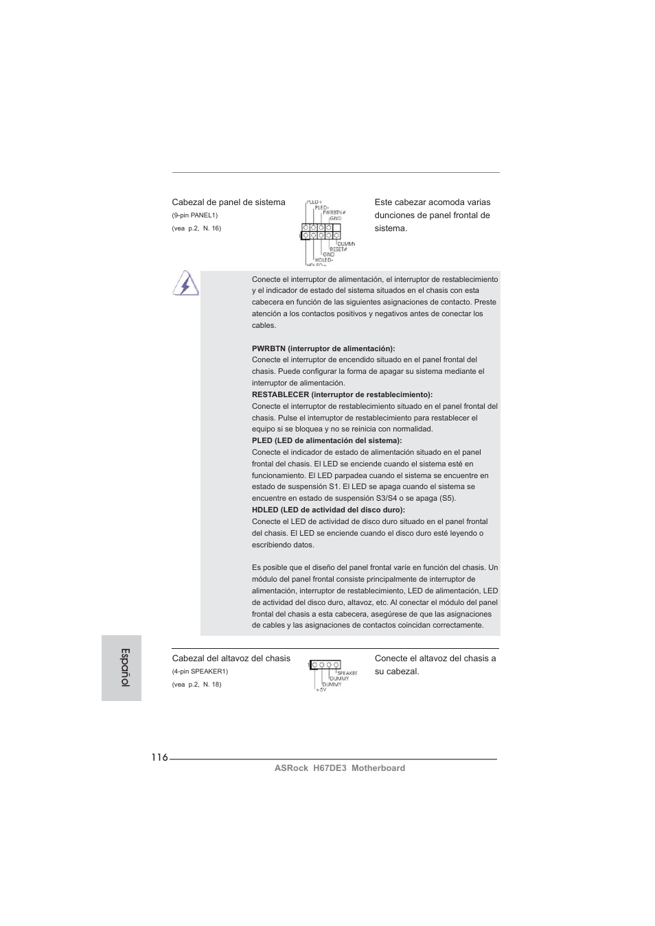 Español | ASRock H67DE3 User Manual | Page 116 / 253