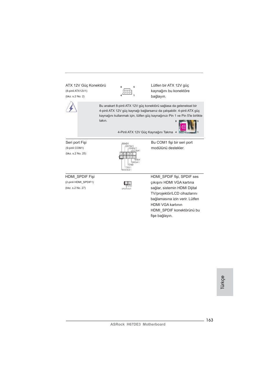 Türkçe | ASRock H67DE3 User Manual | Page 163 / 253