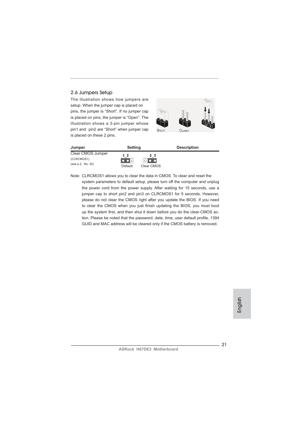 English 2.6 jumpers setup | ASRock H67DE3 User Manual | Page 21 / 253