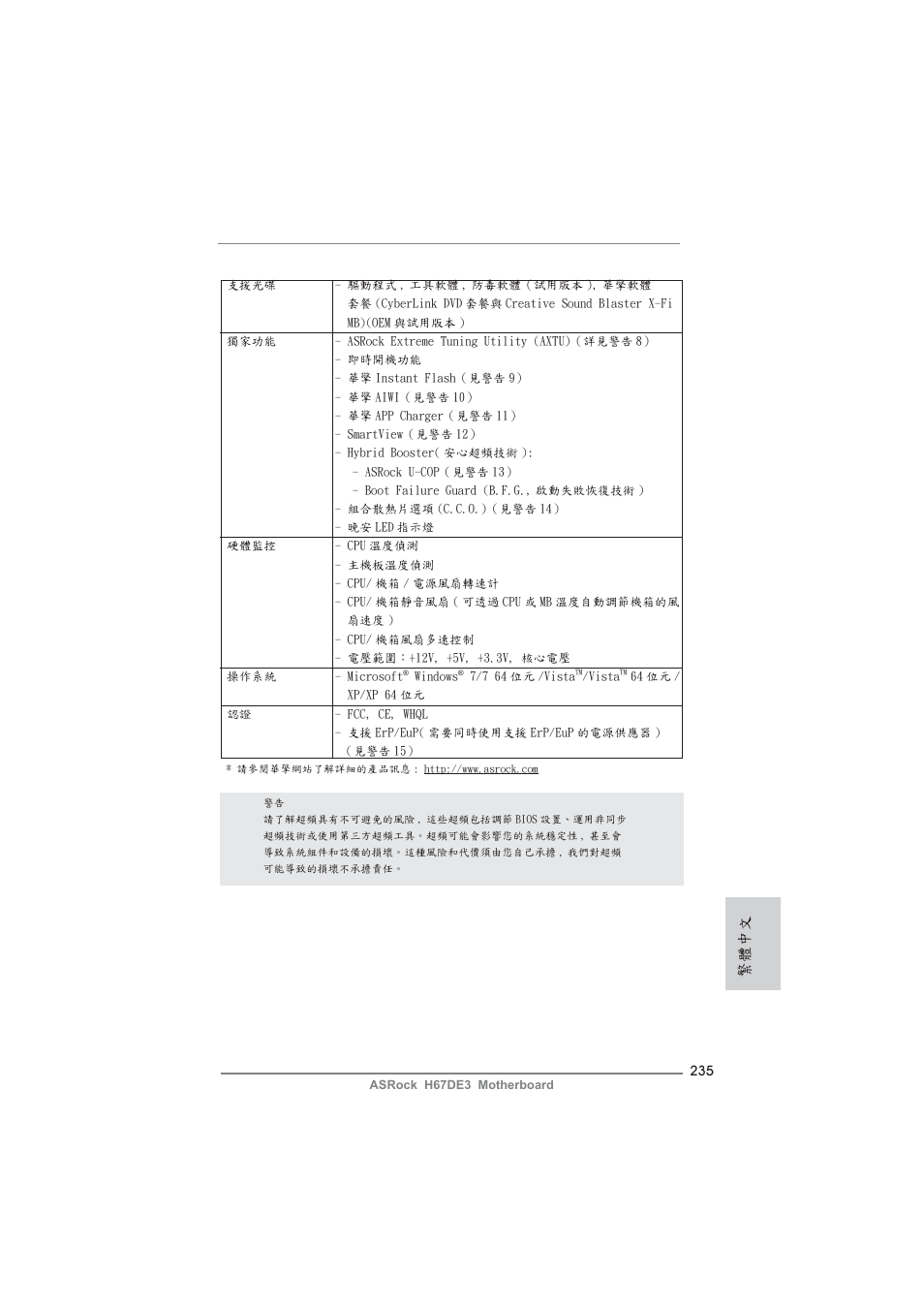 繁體中文 | ASRock H67DE3 User Manual | Page 235 / 253