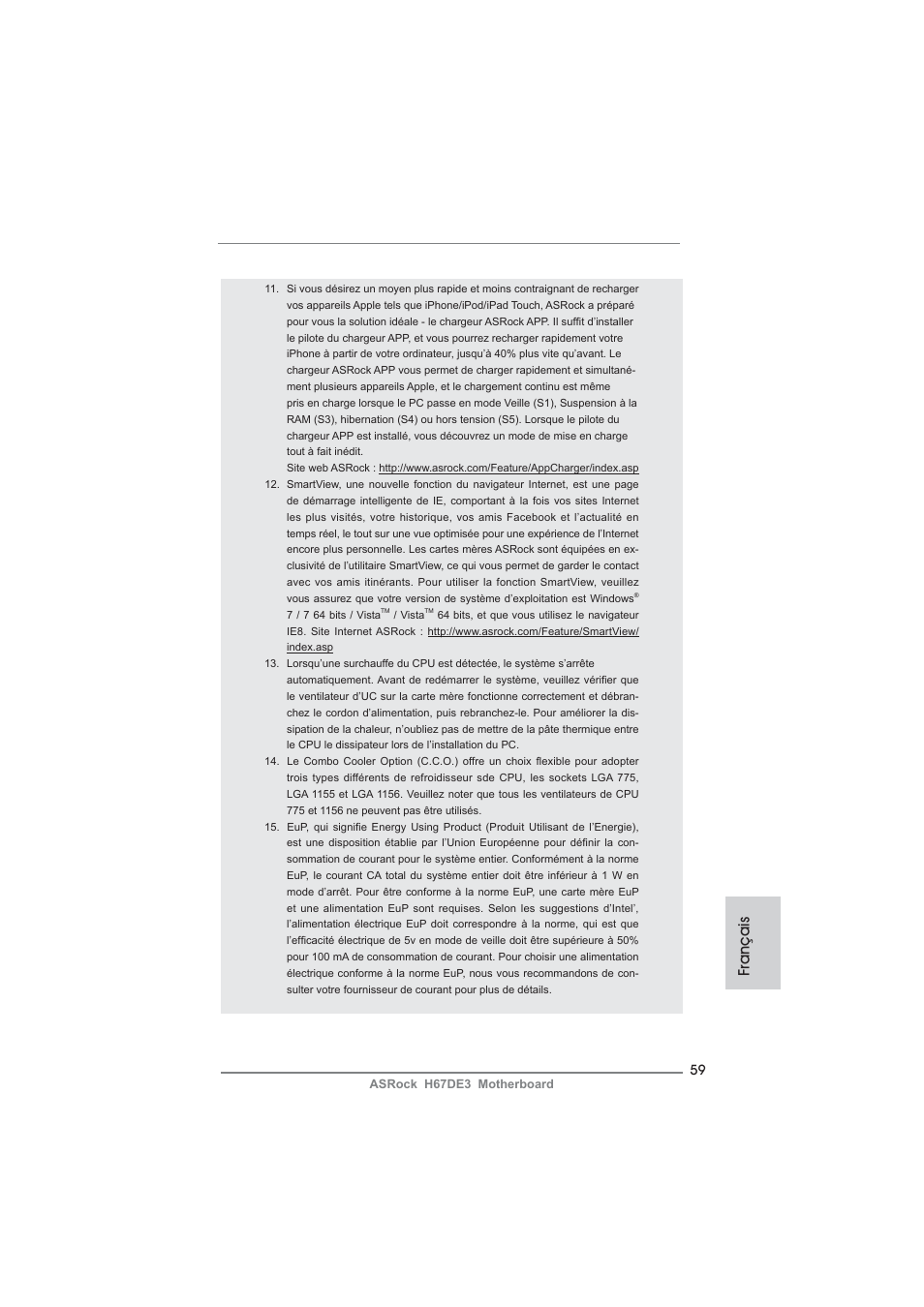 Français | ASRock H67DE3 User Manual | Page 59 / 253