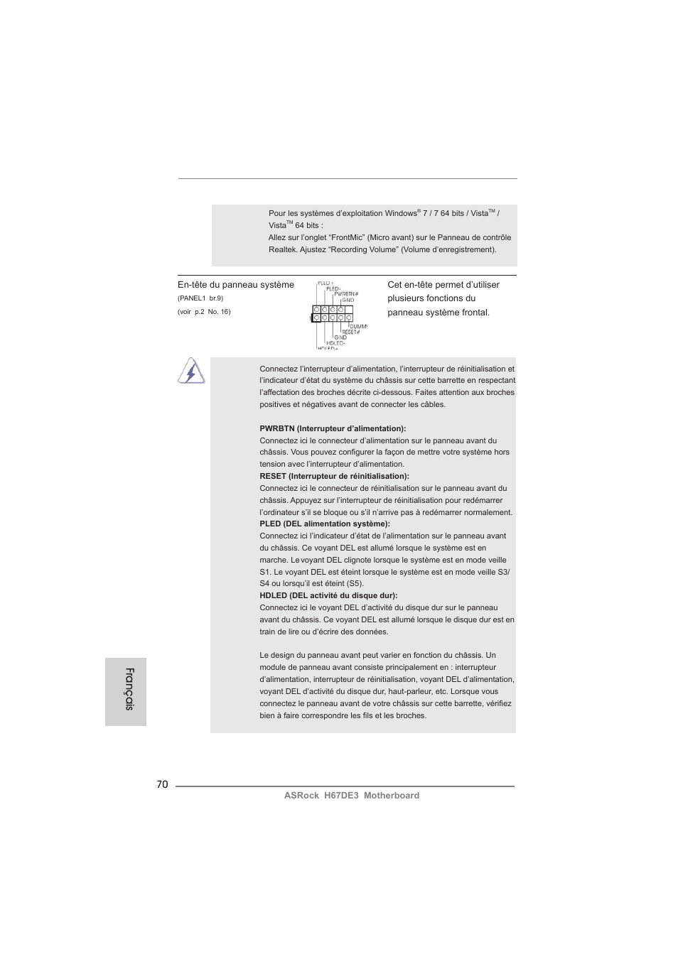 Français | ASRock H67DE3 User Manual | Page 70 / 253