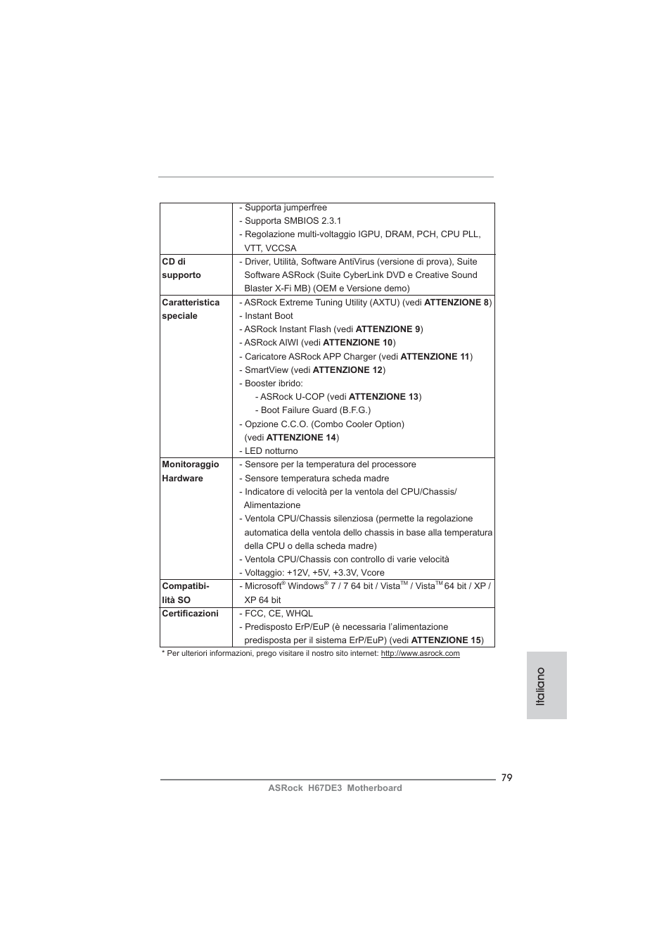 Italiano | ASRock H67DE3 User Manual | Page 79 / 253