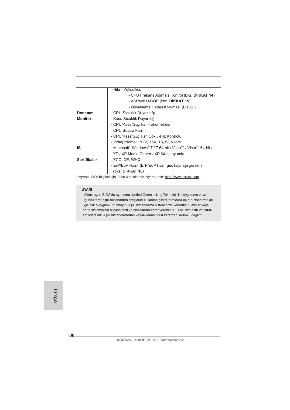 Türkçe | ASRock 970DE3__U3S3 User Manual | Page 108 / 179