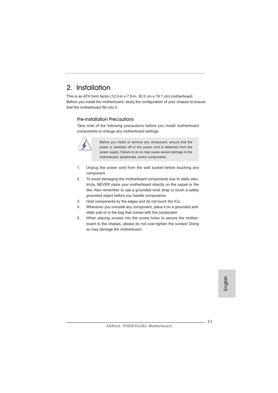 Installation | ASRock 970DE3__U3S3 User Manual | Page 11 / 179