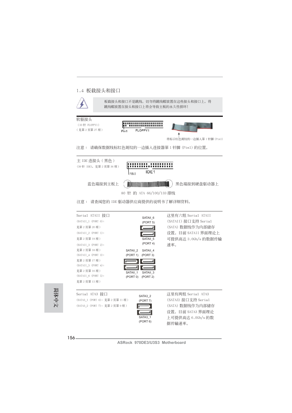 簡體中文, 4 板載接頭和接口 | ASRock 970DE3__U3S3 User Manual | Page 156 / 179