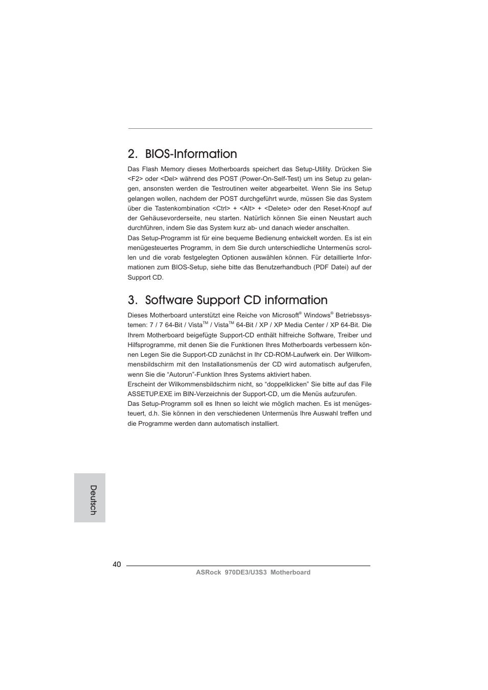 Bios-information, Software support cd information | ASRock 970DE3__U3S3 User Manual | Page 40 / 179