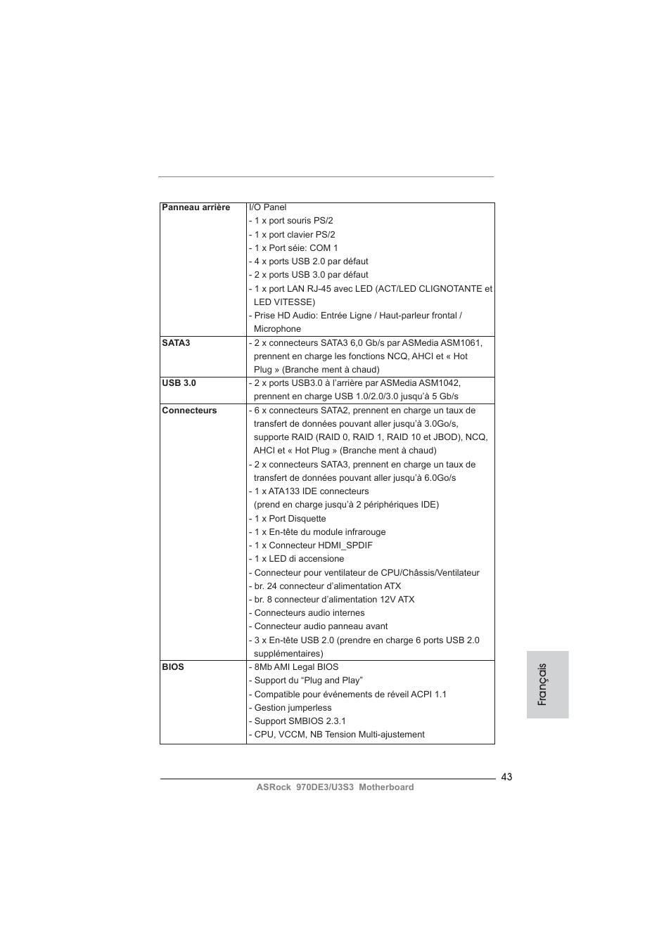 Français | ASRock 970DE3__U3S3 User Manual | Page 43 / 179