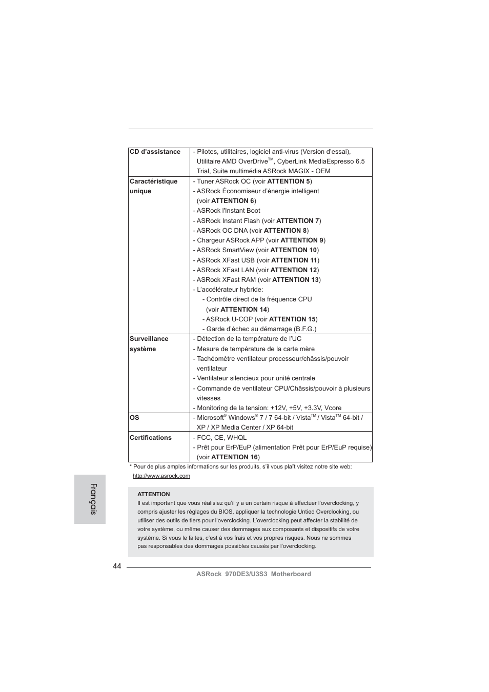 Français | ASRock 970DE3__U3S3 User Manual | Page 44 / 179