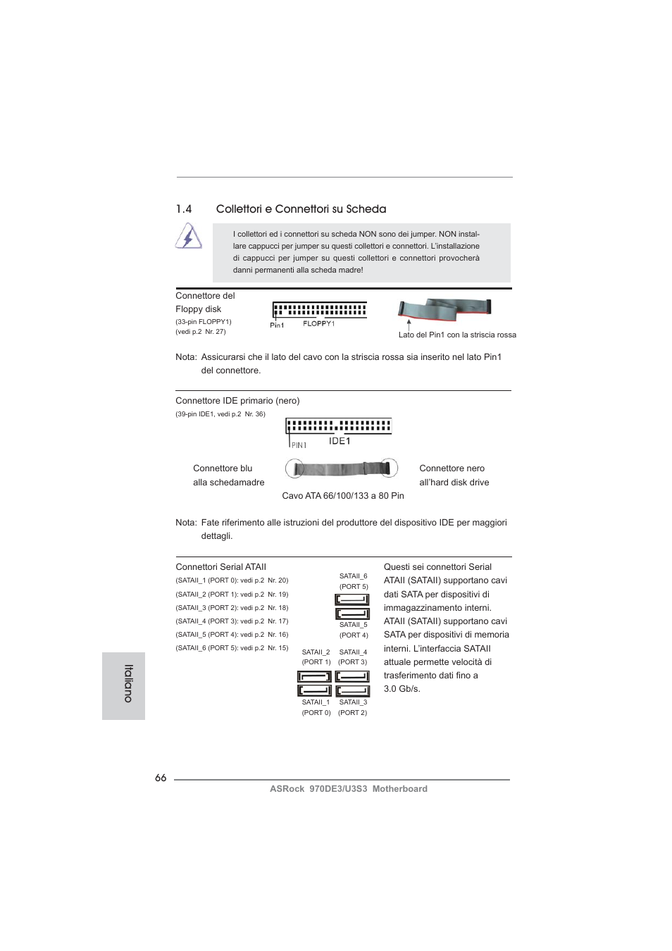 Italiano, 4 collettori e connettori su scheda | ASRock 970DE3__U3S3 User Manual | Page 66 / 179