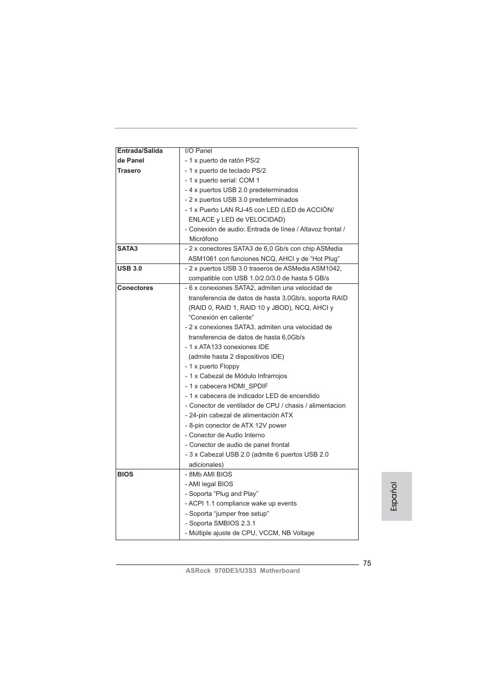 Español | ASRock 970DE3__U3S3 User Manual | Page 75 / 179