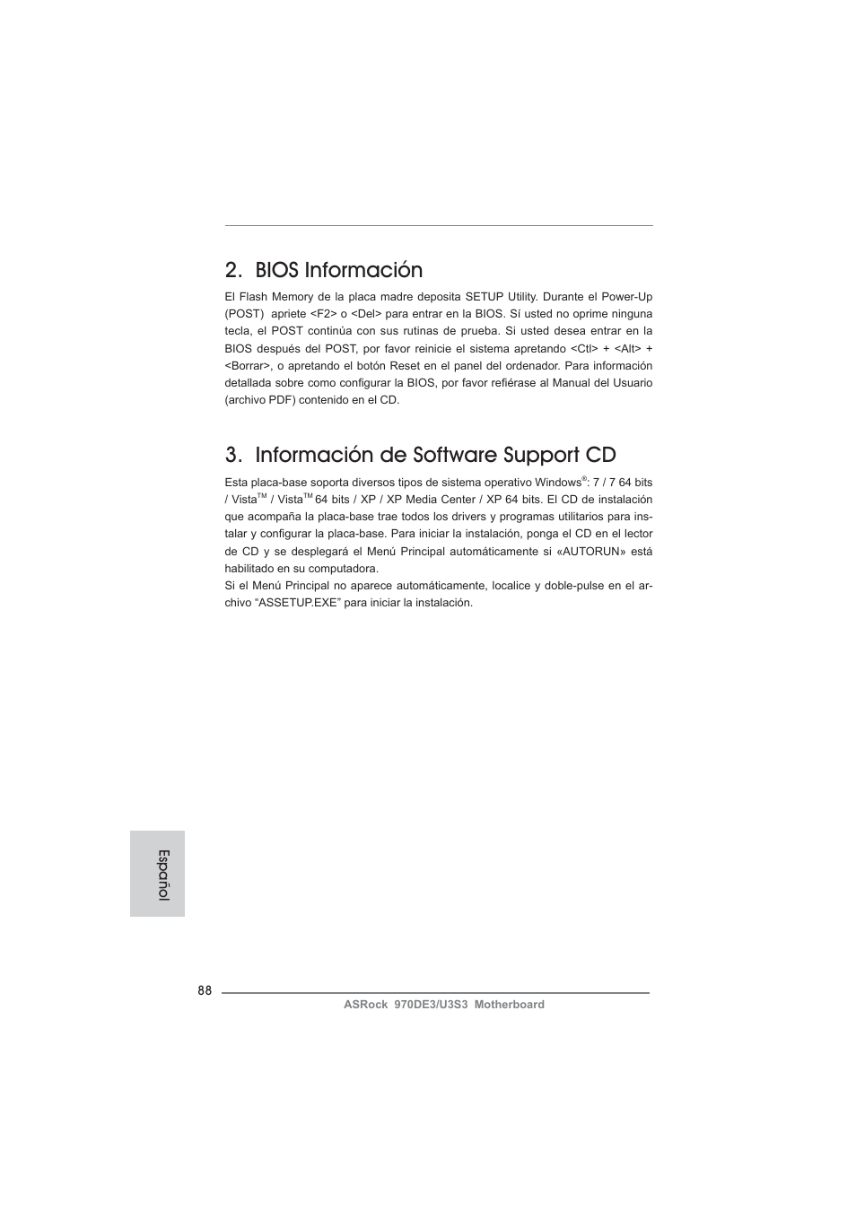 Bios información, Información de software support cd | ASRock 970DE3__U3S3 User Manual | Page 88 / 179