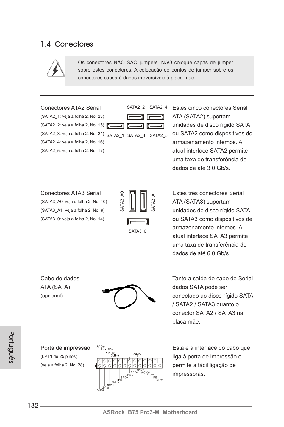 4 conectores, Por tuguês | ASRock B75 Pro3-M User Manual | Page 132 / 221