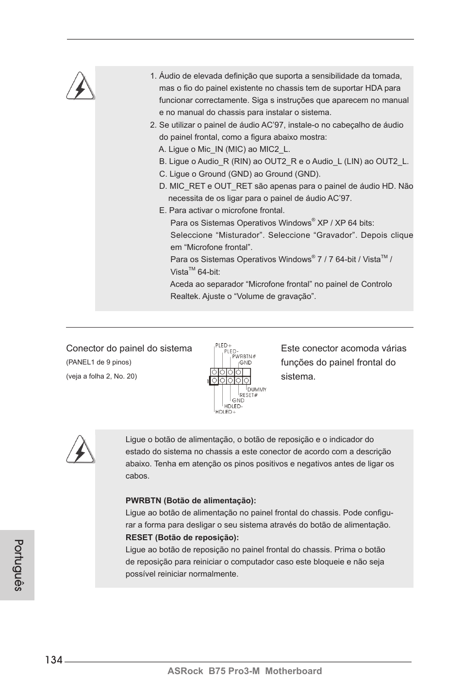 Por tuguês | ASRock B75 Pro3-M User Manual | Page 134 / 221