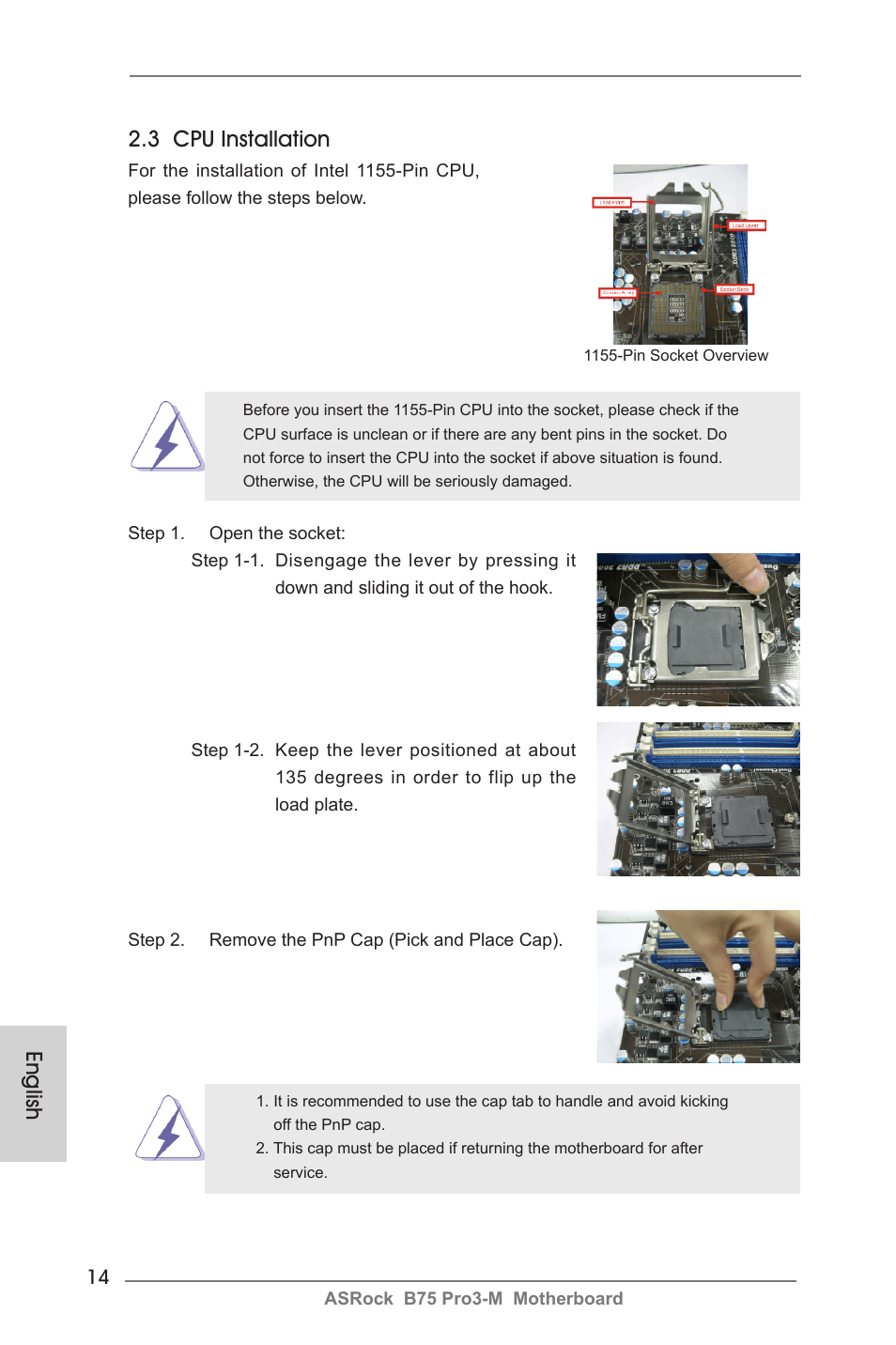 English 2.3 cpu installation | ASRock B75 Pro3-M User Manual | Page 14 / 221