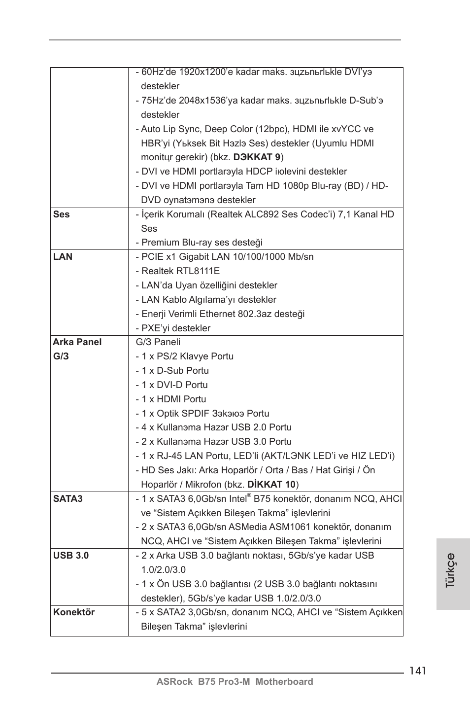 Türkçe | ASRock B75 Pro3-M User Manual | Page 141 / 221