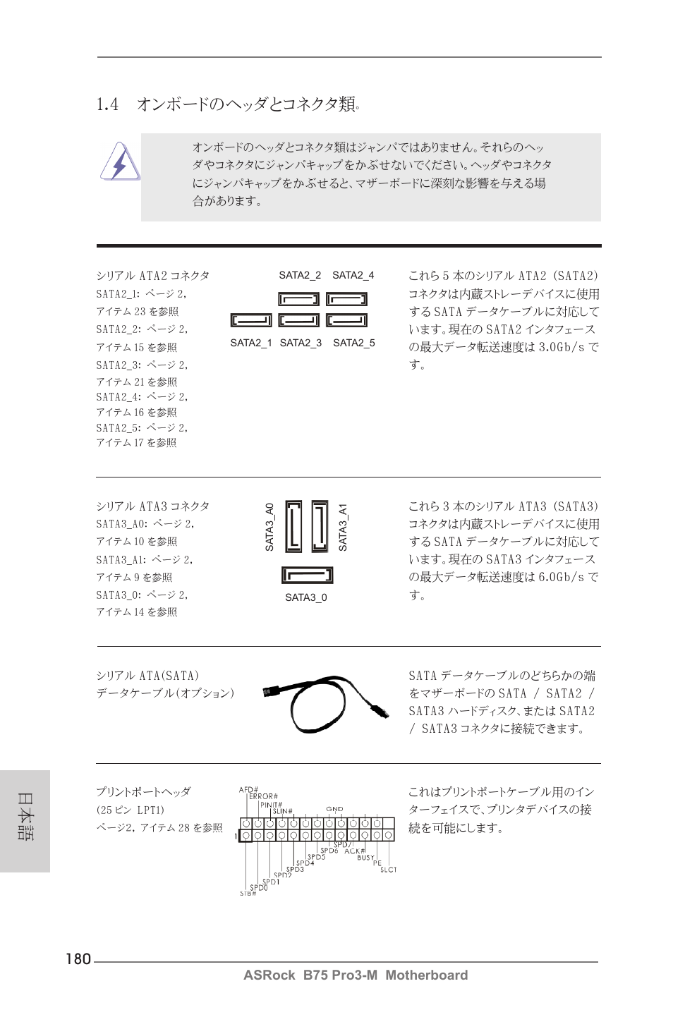 4 オンボードのヘッダとコネクタ類 | ASRock B75 Pro3-M User Manual | Page 180 / 221