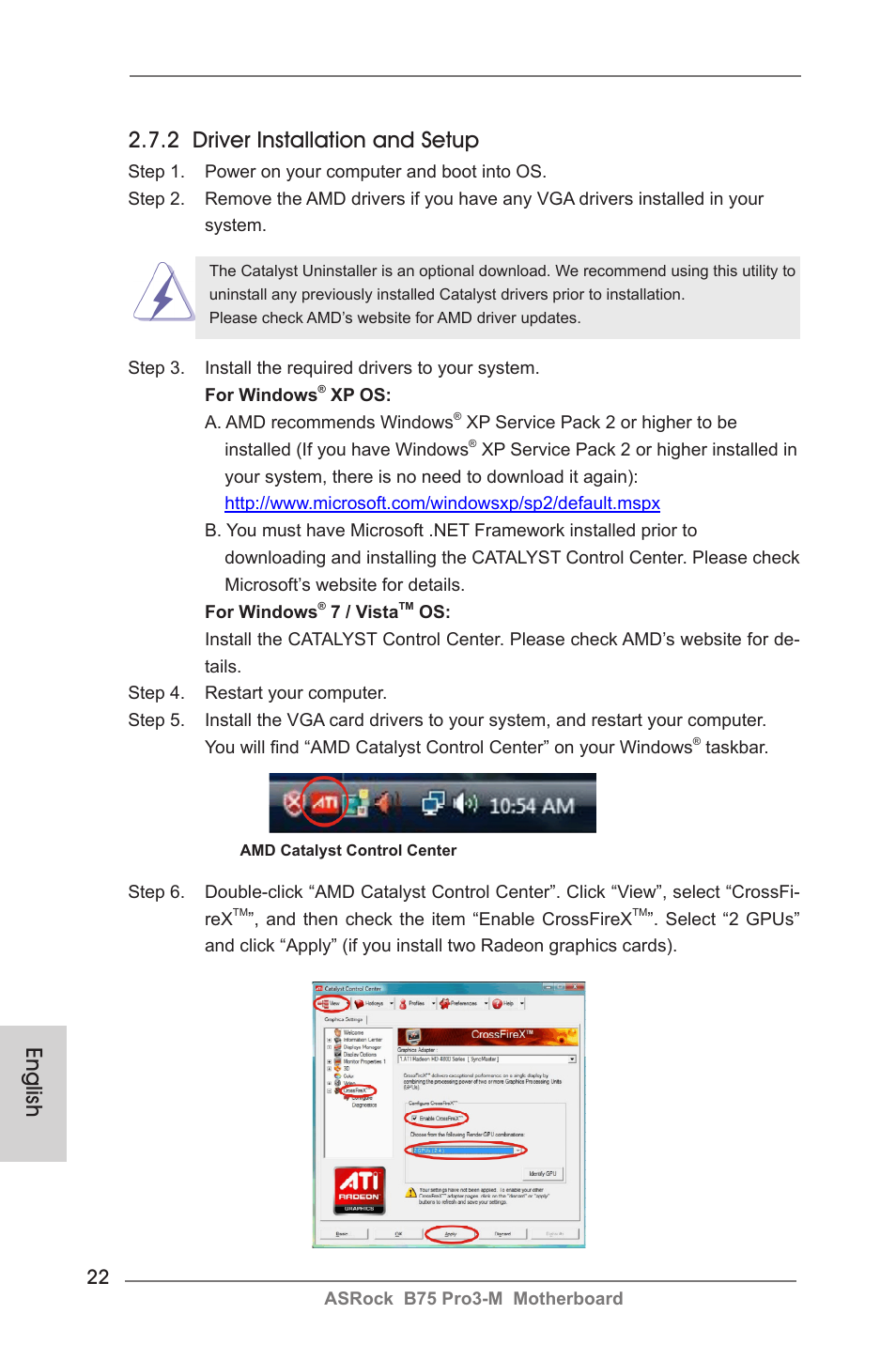 English, 2 driver installation and setup | ASRock B75 Pro3-M User Manual | Page 22 / 221