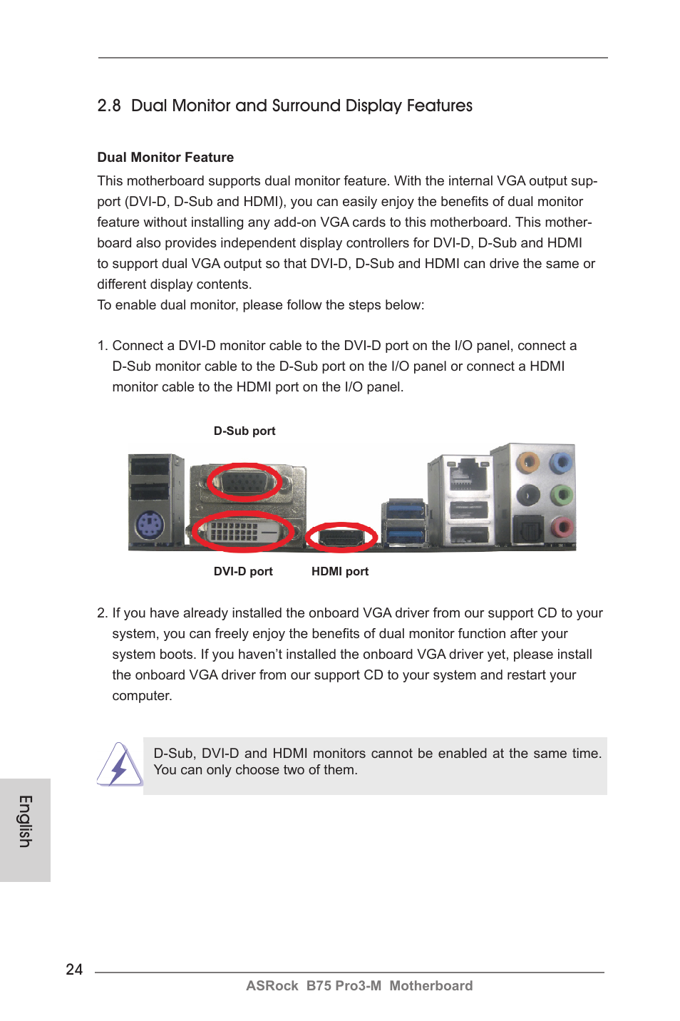 English, 8 dual monitor and surround display features | ASRock B75 Pro3-M User Manual | Page 24 / 221