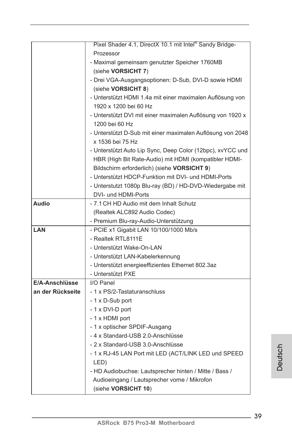 Deutsch | ASRock B75 Pro3-M User Manual | Page 39 / 221