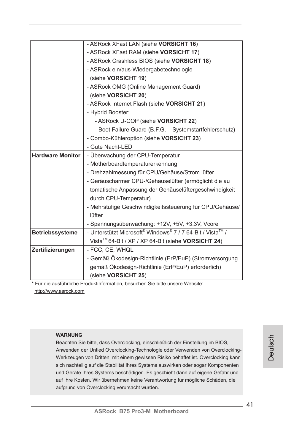 Deutsch | ASRock B75 Pro3-M User Manual | Page 41 / 221