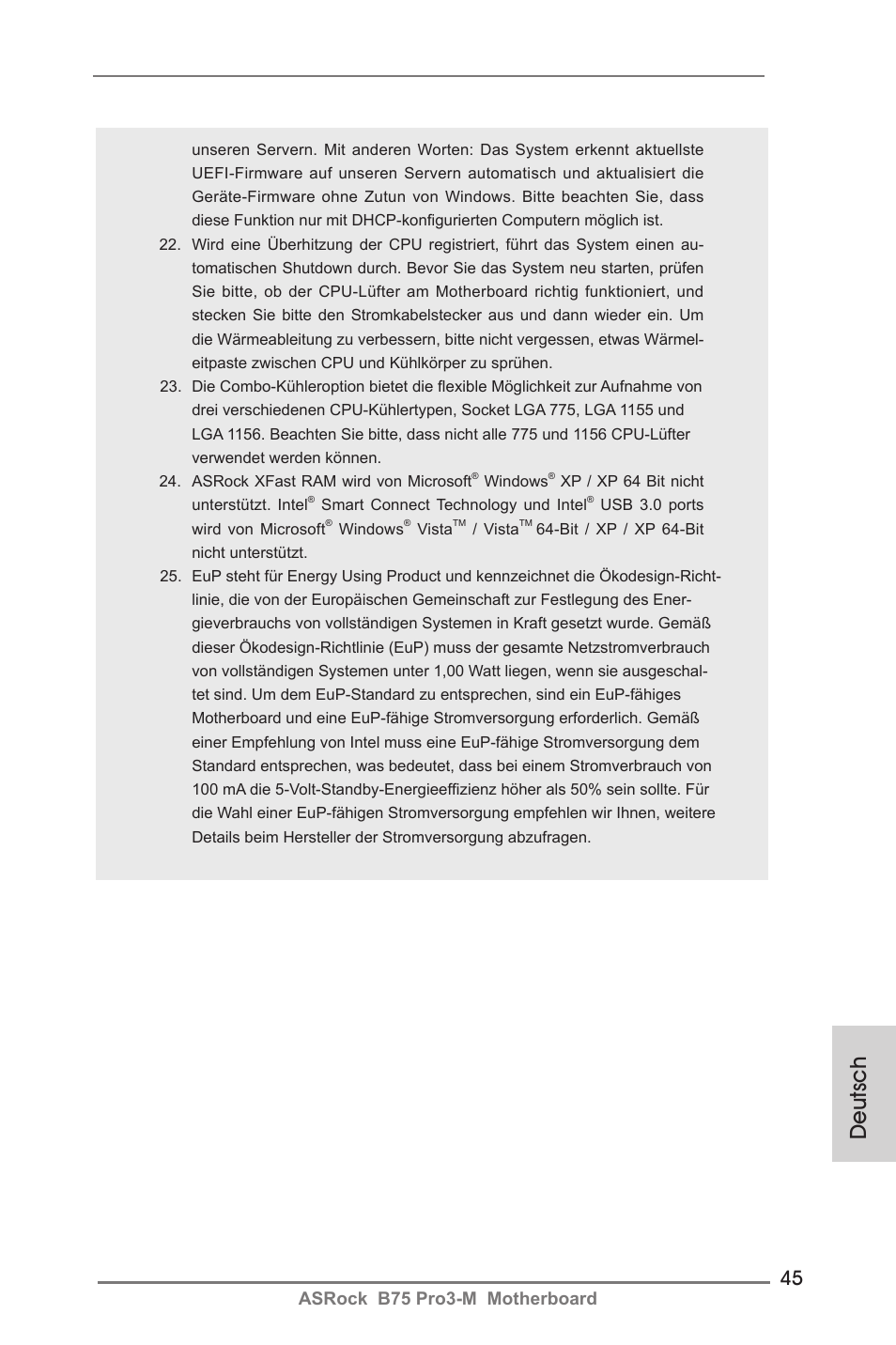 Deutsch, Asrock b75 pro3-m motherboard | ASRock B75 Pro3-M User Manual | Page 45 / 221