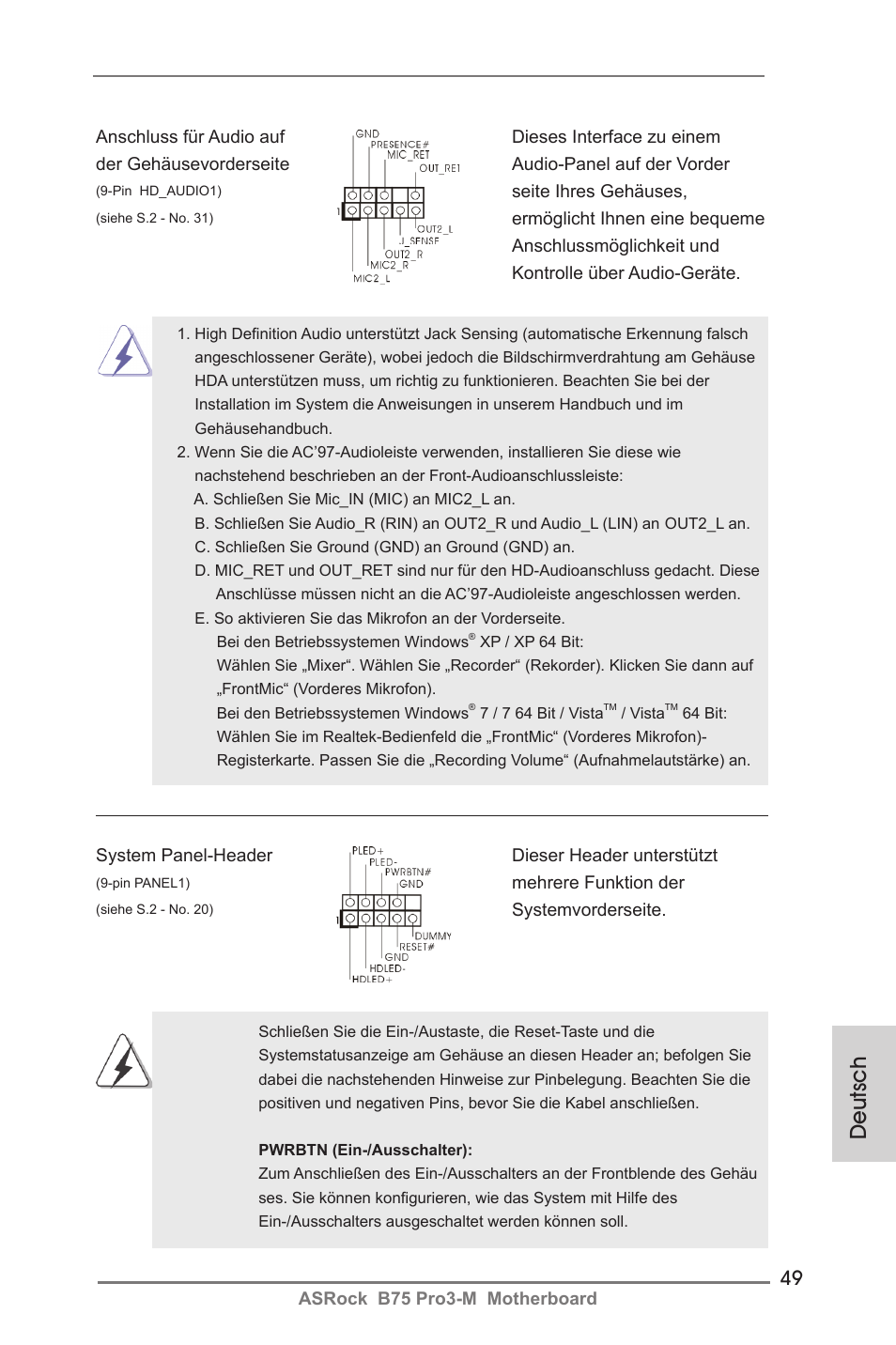 Deutsch | ASRock B75 Pro3-M User Manual | Page 49 / 221