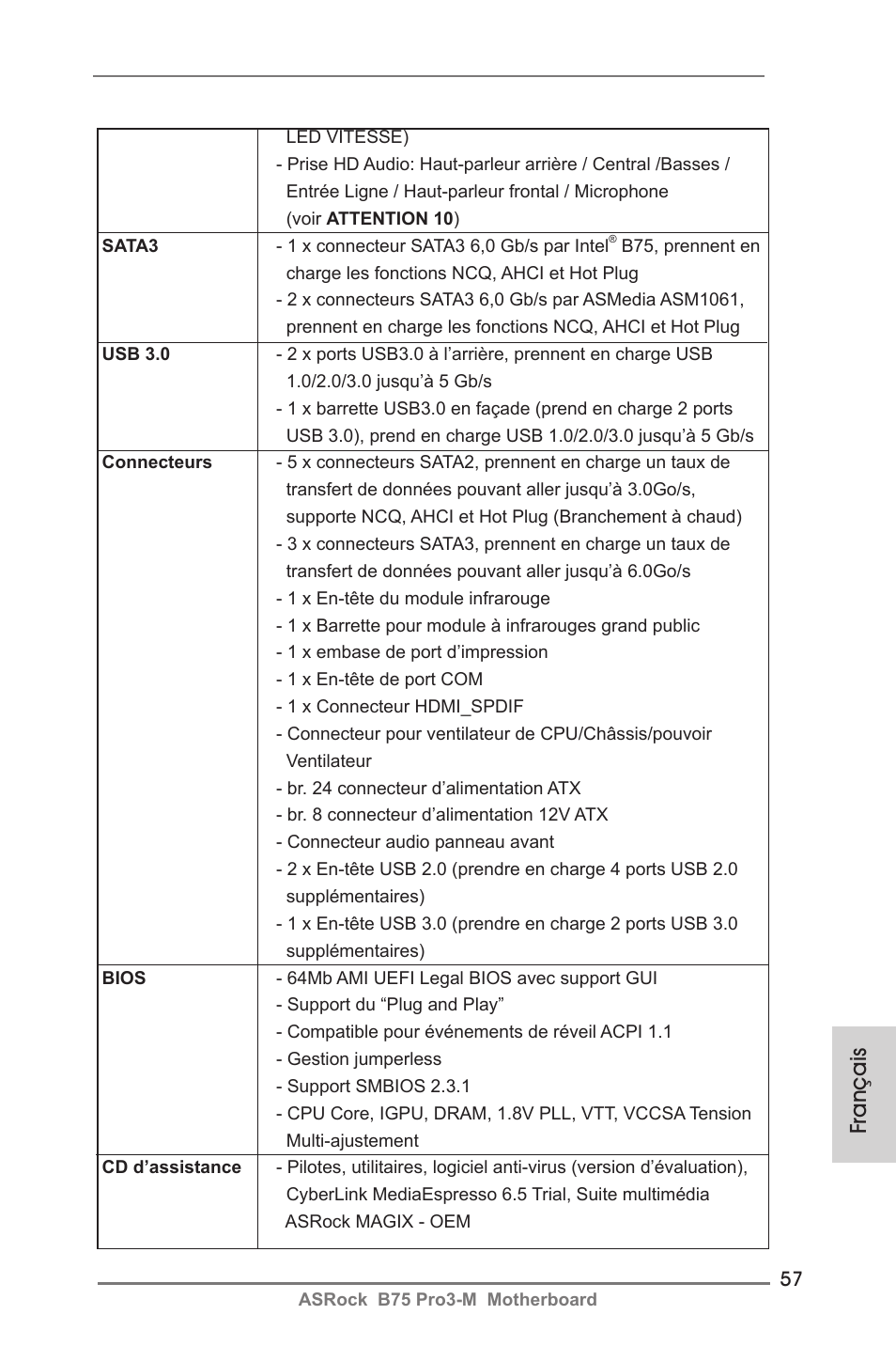 Français | ASRock B75 Pro3-M User Manual | Page 57 / 221
