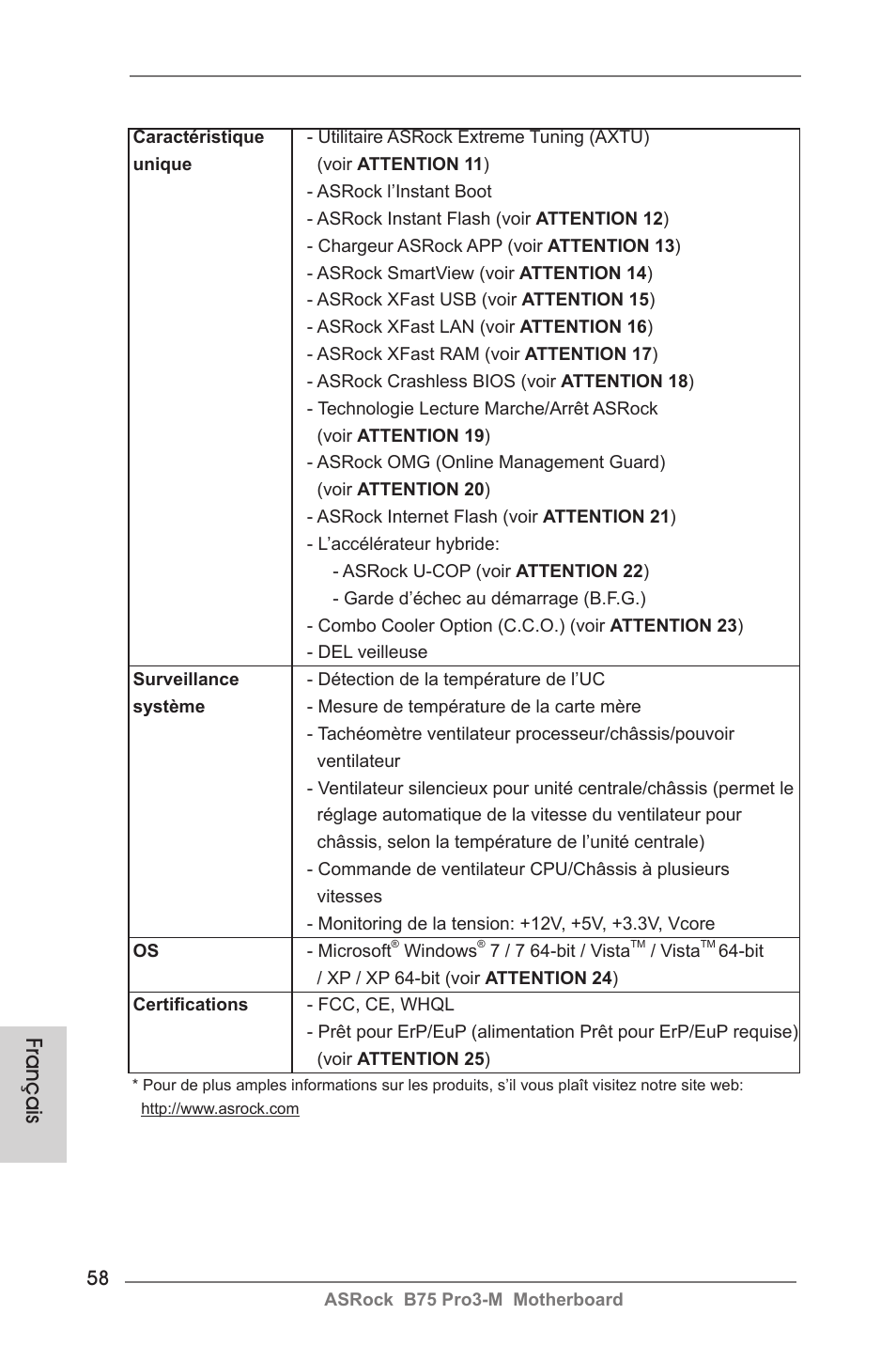 Français | ASRock B75 Pro3-M User Manual | Page 58 / 221