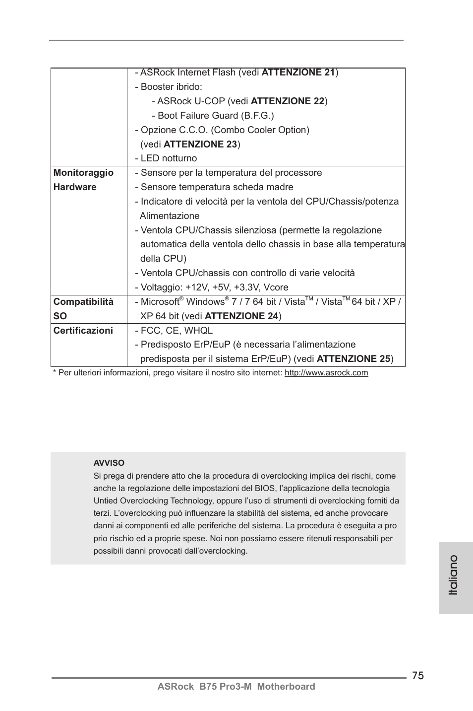 Italiano | ASRock B75 Pro3-M User Manual | Page 75 / 221