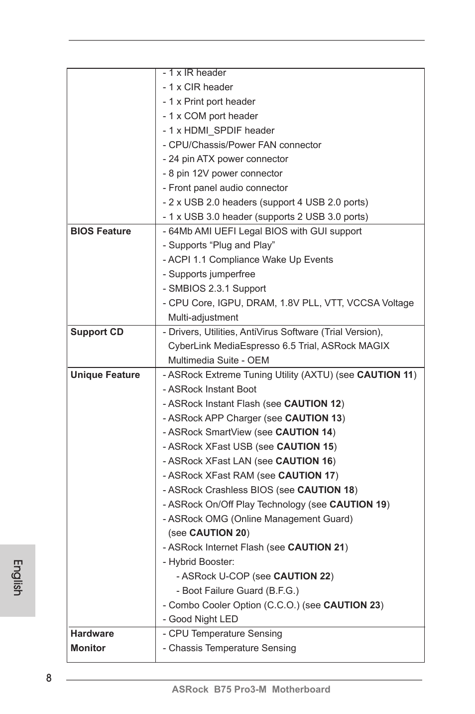 English | ASRock B75 Pro3-M User Manual | Page 8 / 221