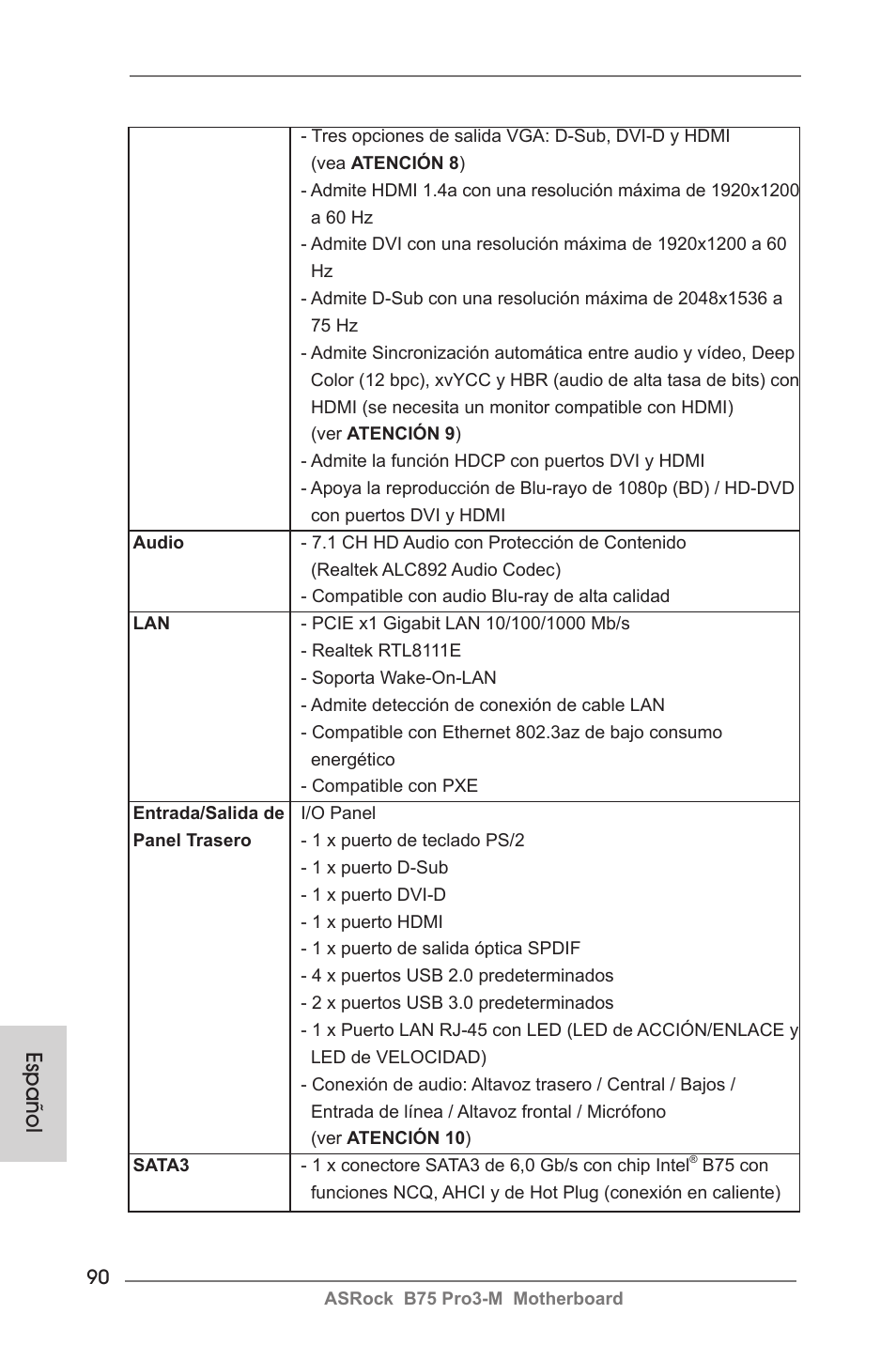 Español | ASRock B75 Pro3-M User Manual | Page 90 / 221