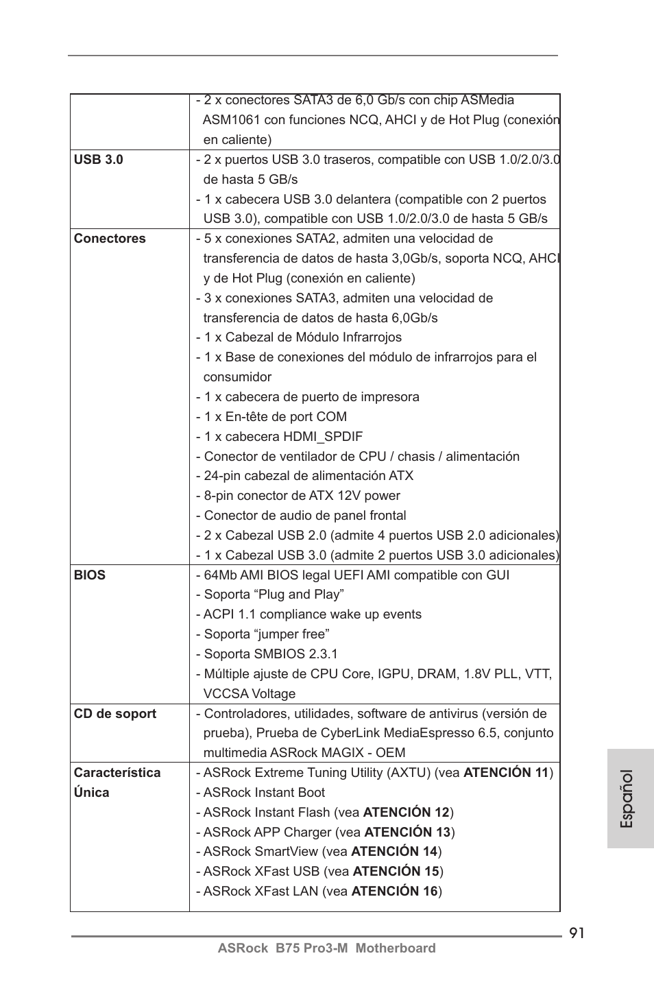 Español | ASRock B75 Pro3-M User Manual | Page 91 / 221