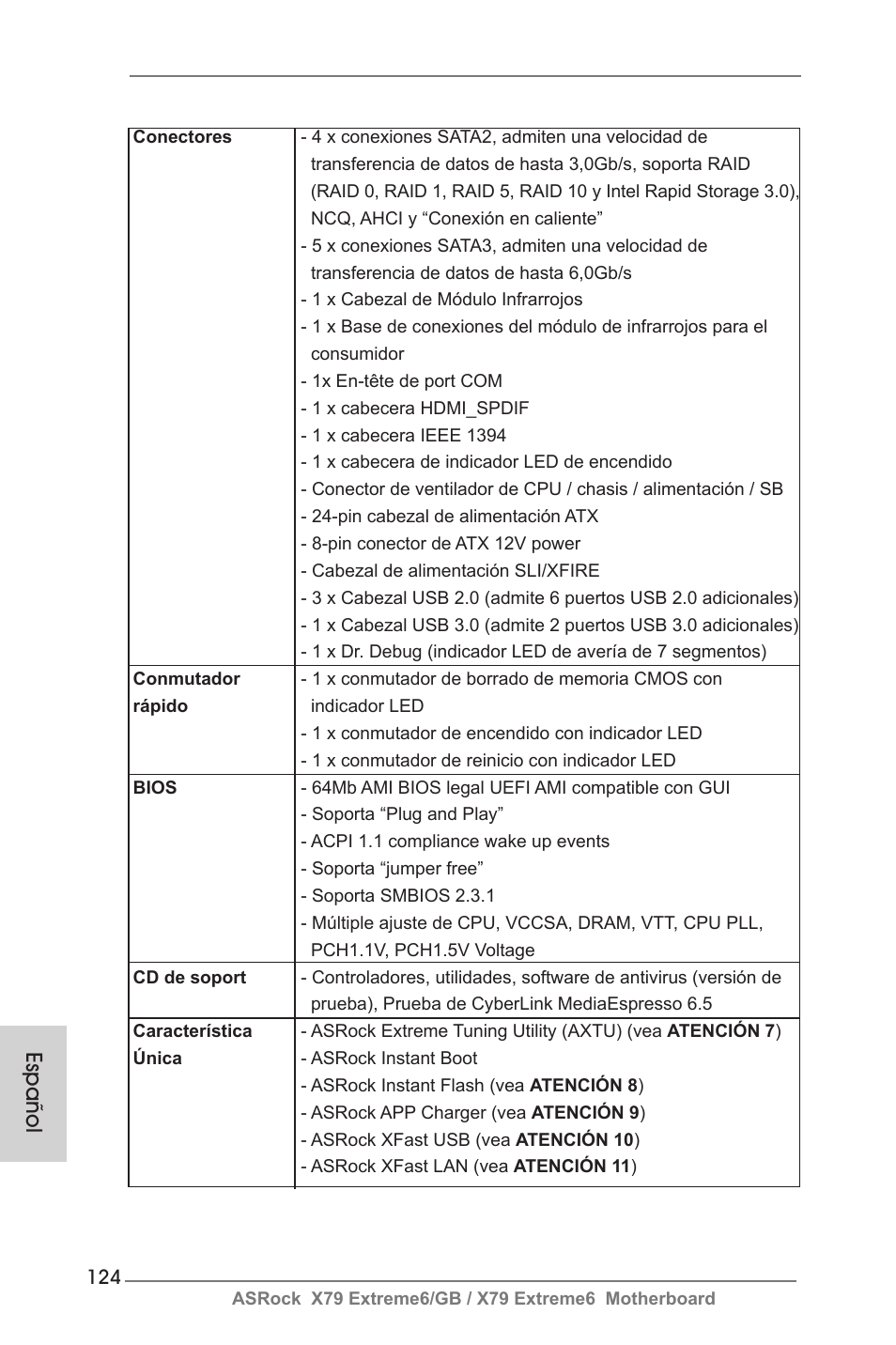 Español | ASRock X79 Extreme6__GB User Manual | Page 124 / 249