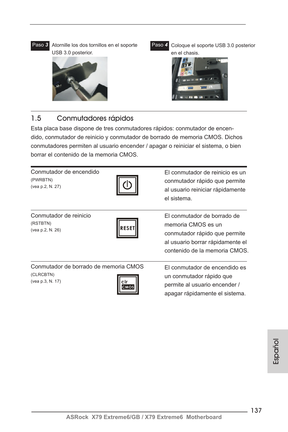 Español, 5 conmutadores rápidos | ASRock X79 Extreme6__GB User Manual | Page 137 / 249