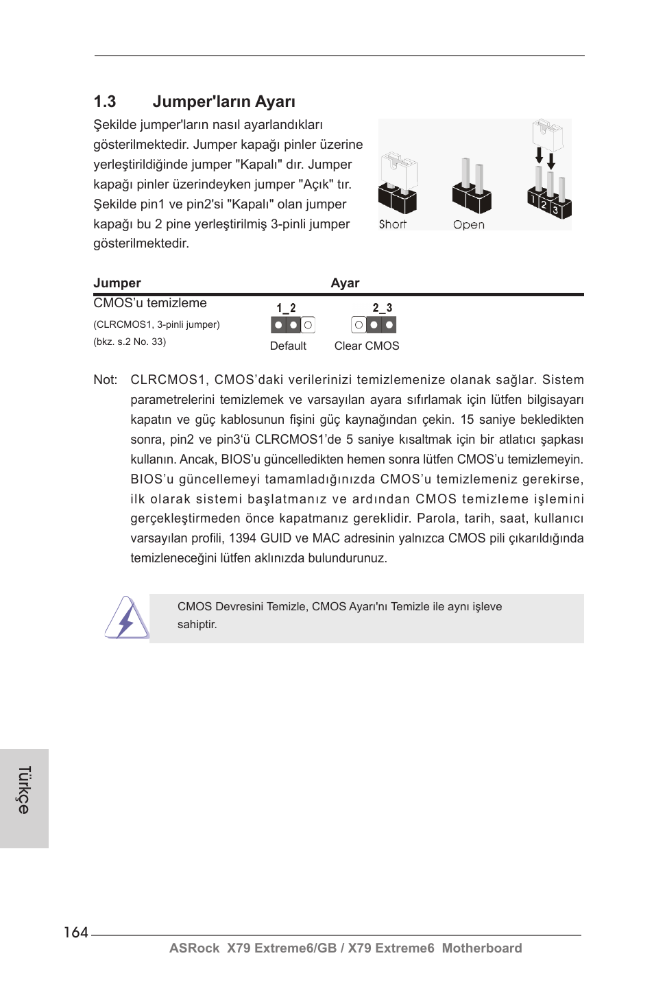 Türkçe 1.3 jumper'ların ayarı | ASRock X79 Extreme6__GB User Manual | Page 164 / 249