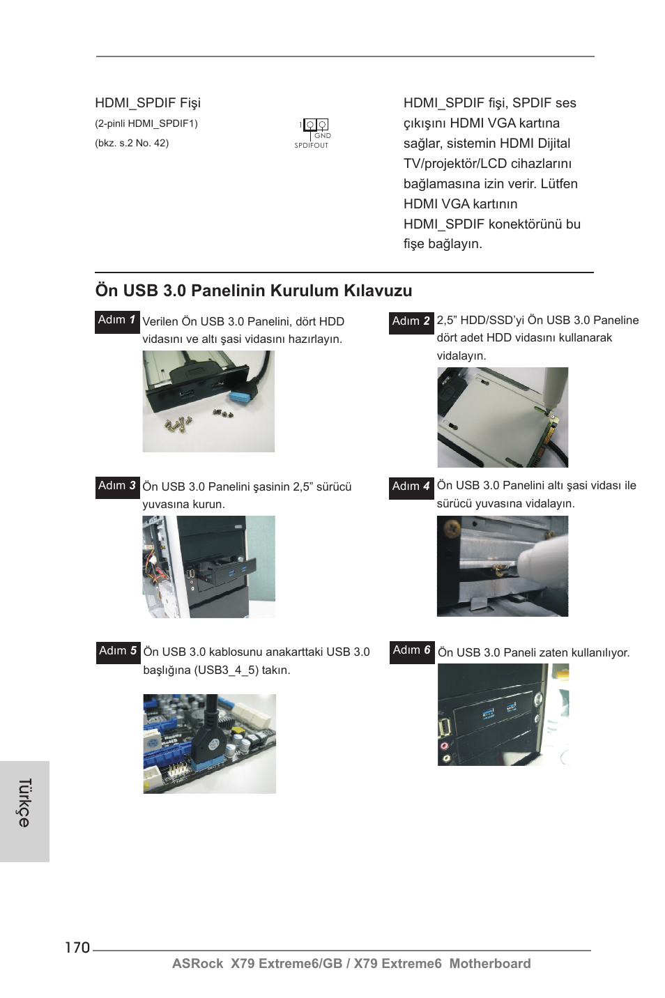 Türkçe ön usb 3.0 panelinin kurulum kılavuzu | ASRock X79 Extreme6__GB User Manual | Page 170 / 249