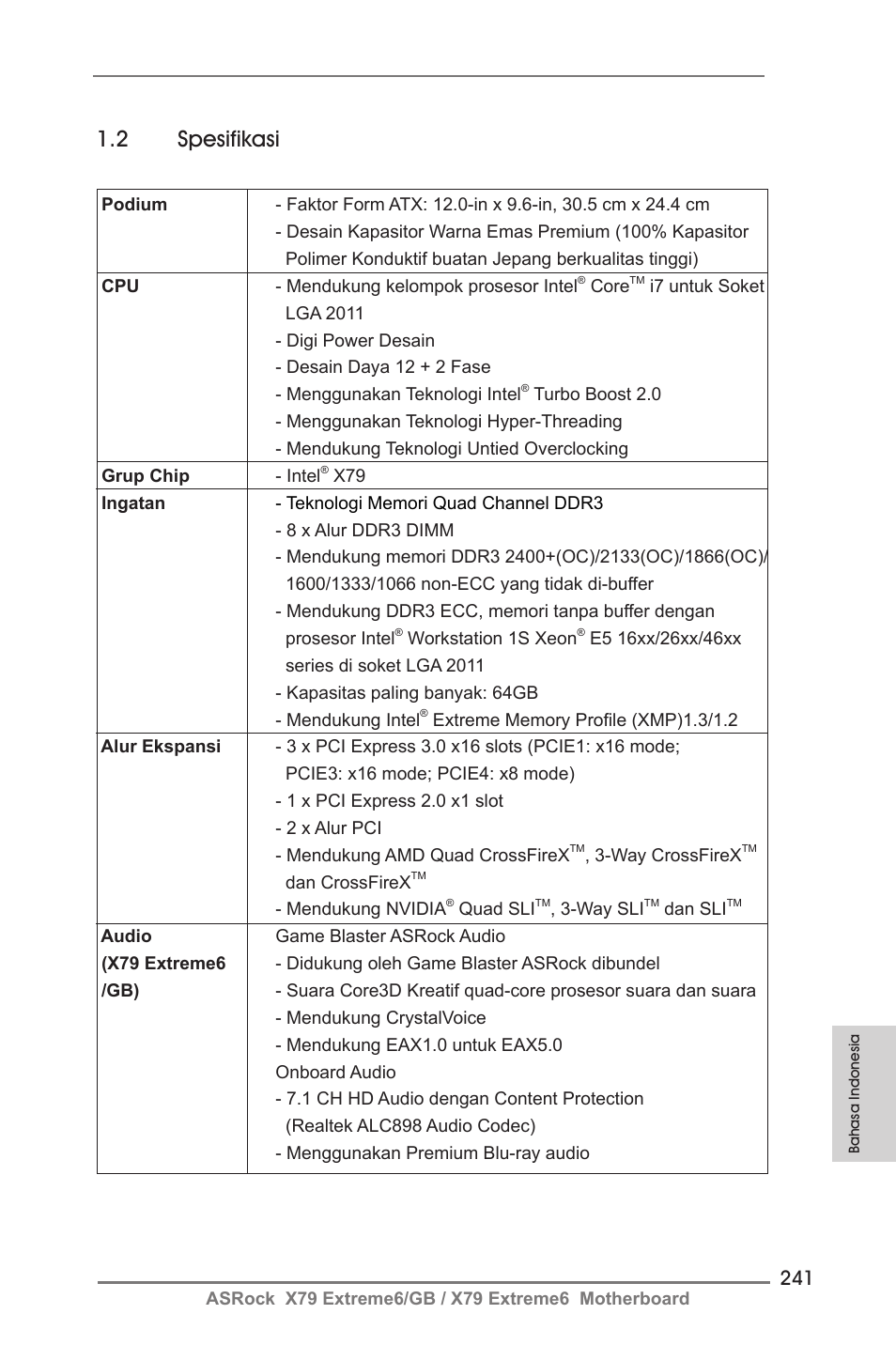 2 spesifikasi | ASRock X79 Extreme6__GB User Manual | Page 241 / 249