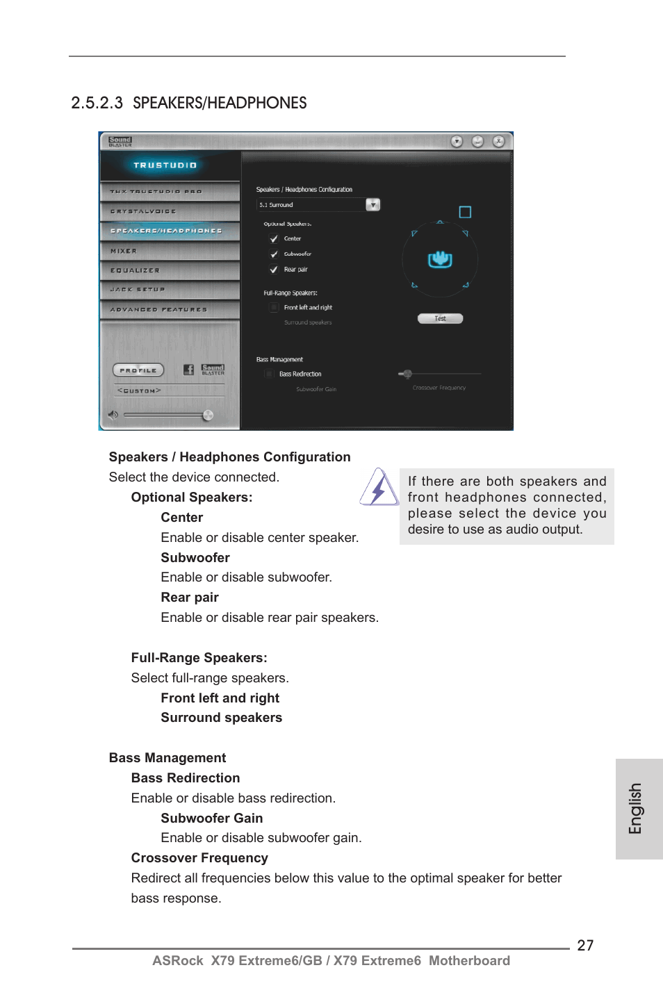 English 2.5.2.3 speakers/headphones | ASRock X79 Extreme6__GB User Manual | Page 27 / 249