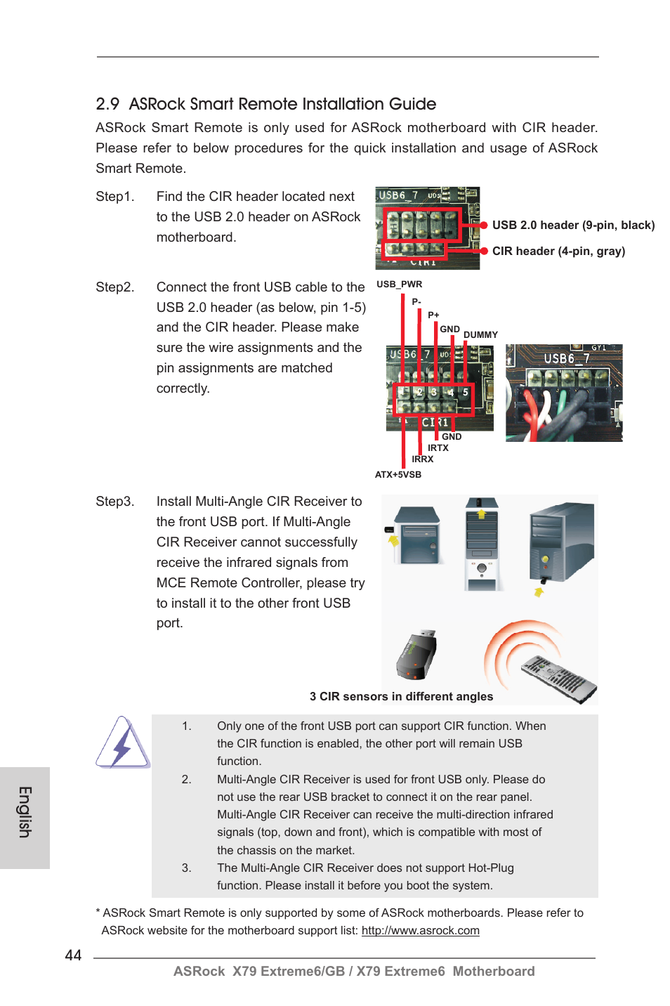 English, 9 asrock smart remote installation guide | ASRock X79 Extreme6__GB User Manual | Page 44 / 249