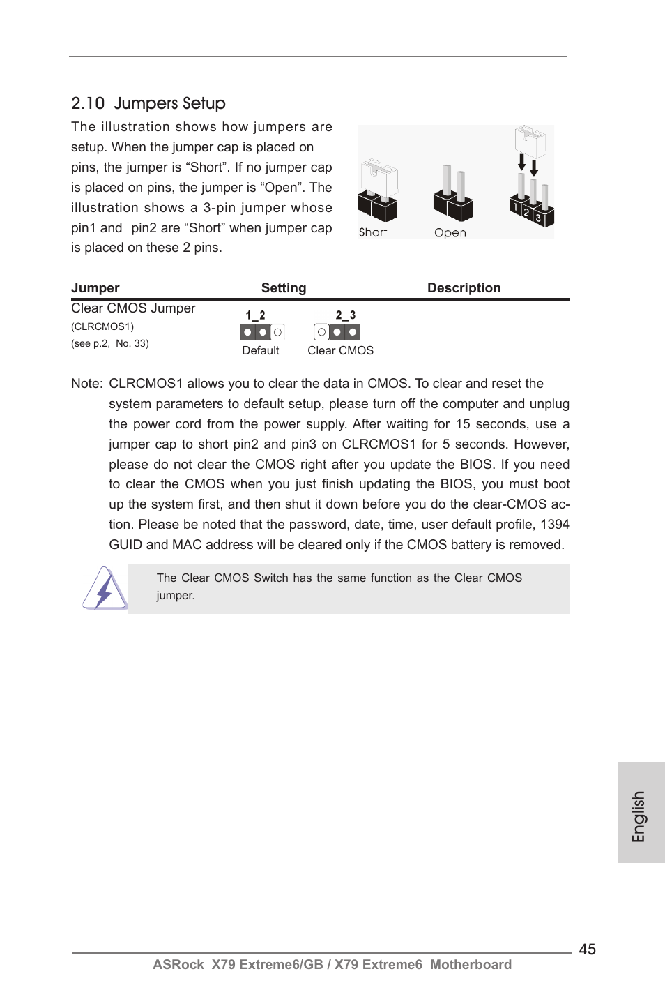 English 2.10 jumpers setup | ASRock X79 Extreme6__GB User Manual | Page 45 / 249