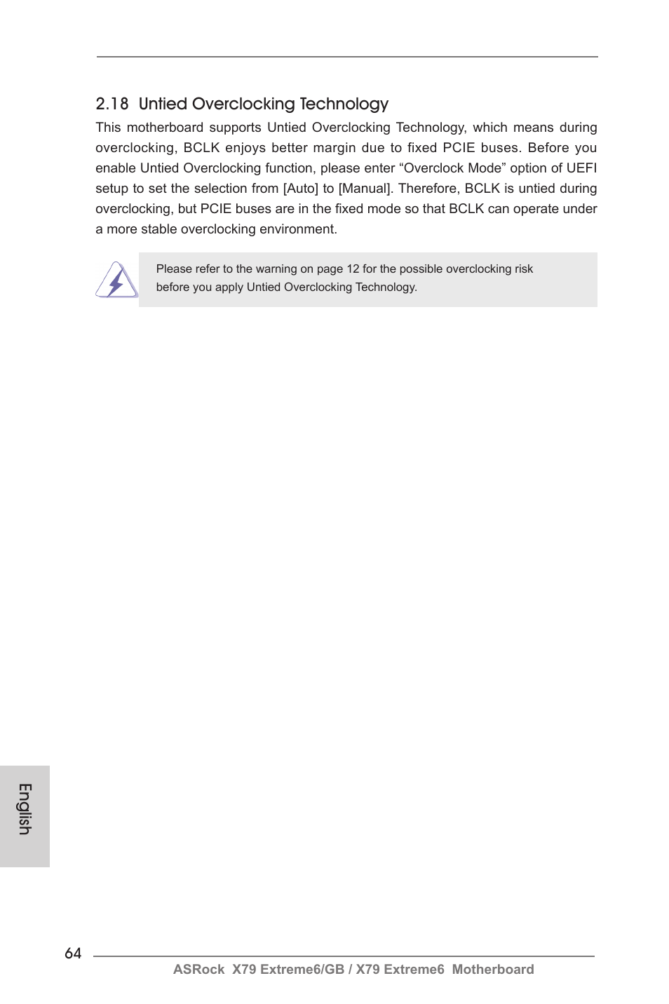English 2.18 untied overclocking technology | ASRock X79 Extreme6__GB User Manual | Page 64 / 249