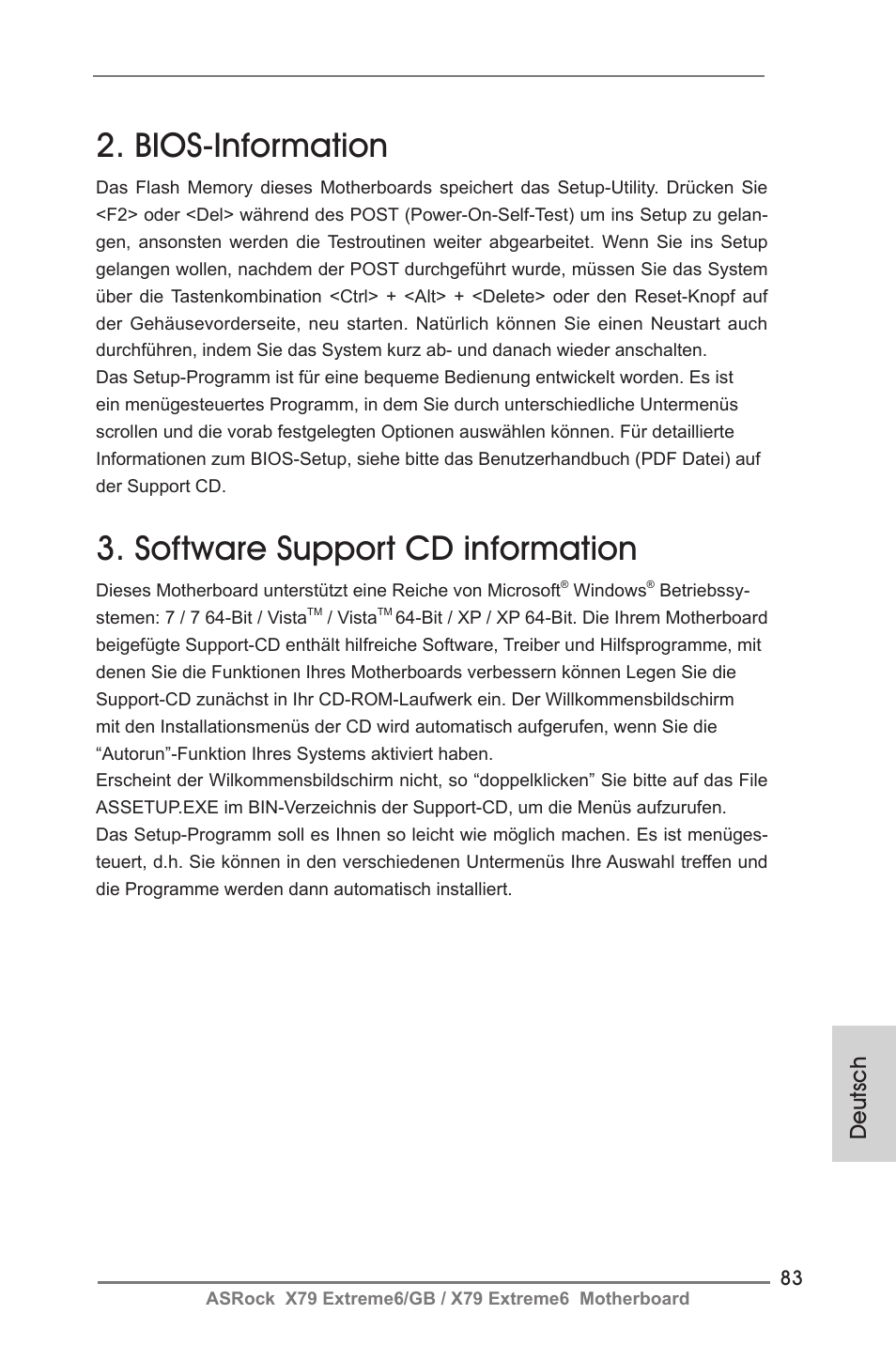 Bios-information, Software support cd information, Deutsch | ASRock X79 Extreme6__GB User Manual | Page 83 / 249