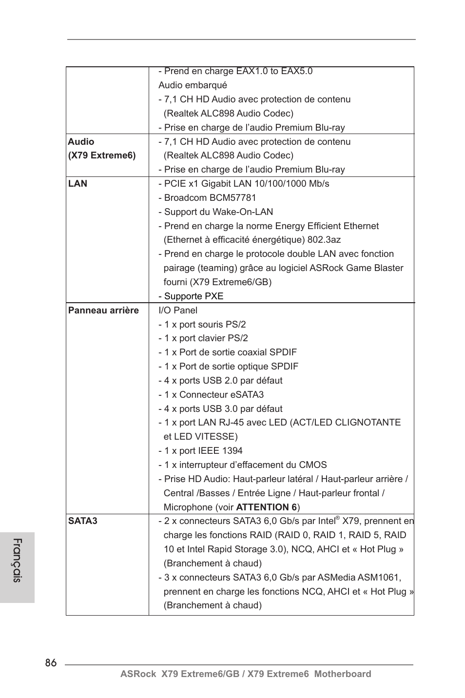 Français | ASRock X79 Extreme6__GB User Manual | Page 86 / 249
