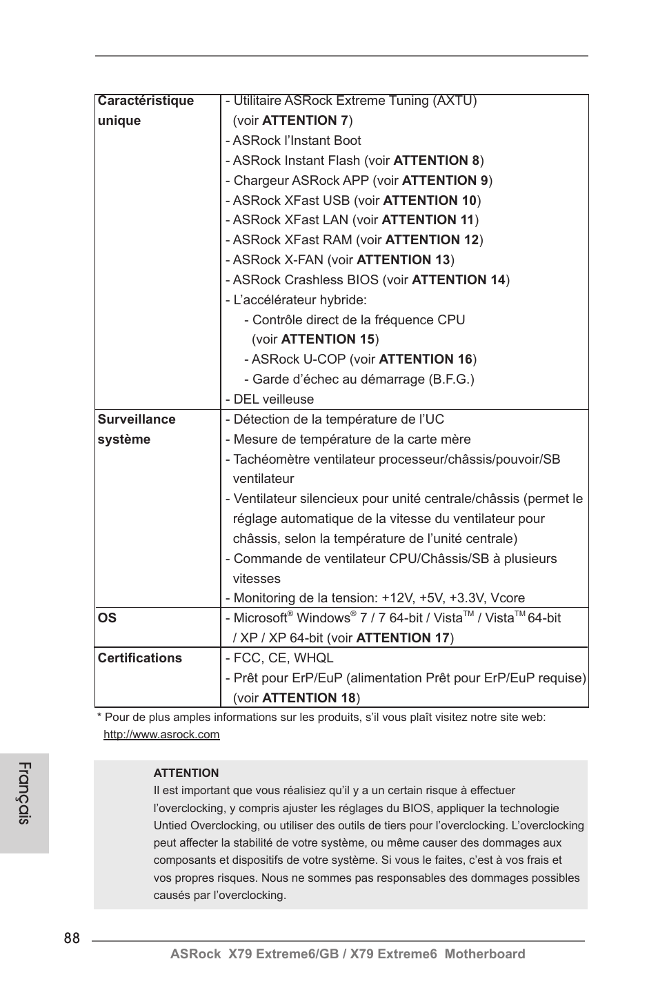 Français | ASRock X79 Extreme6__GB User Manual | Page 88 / 249