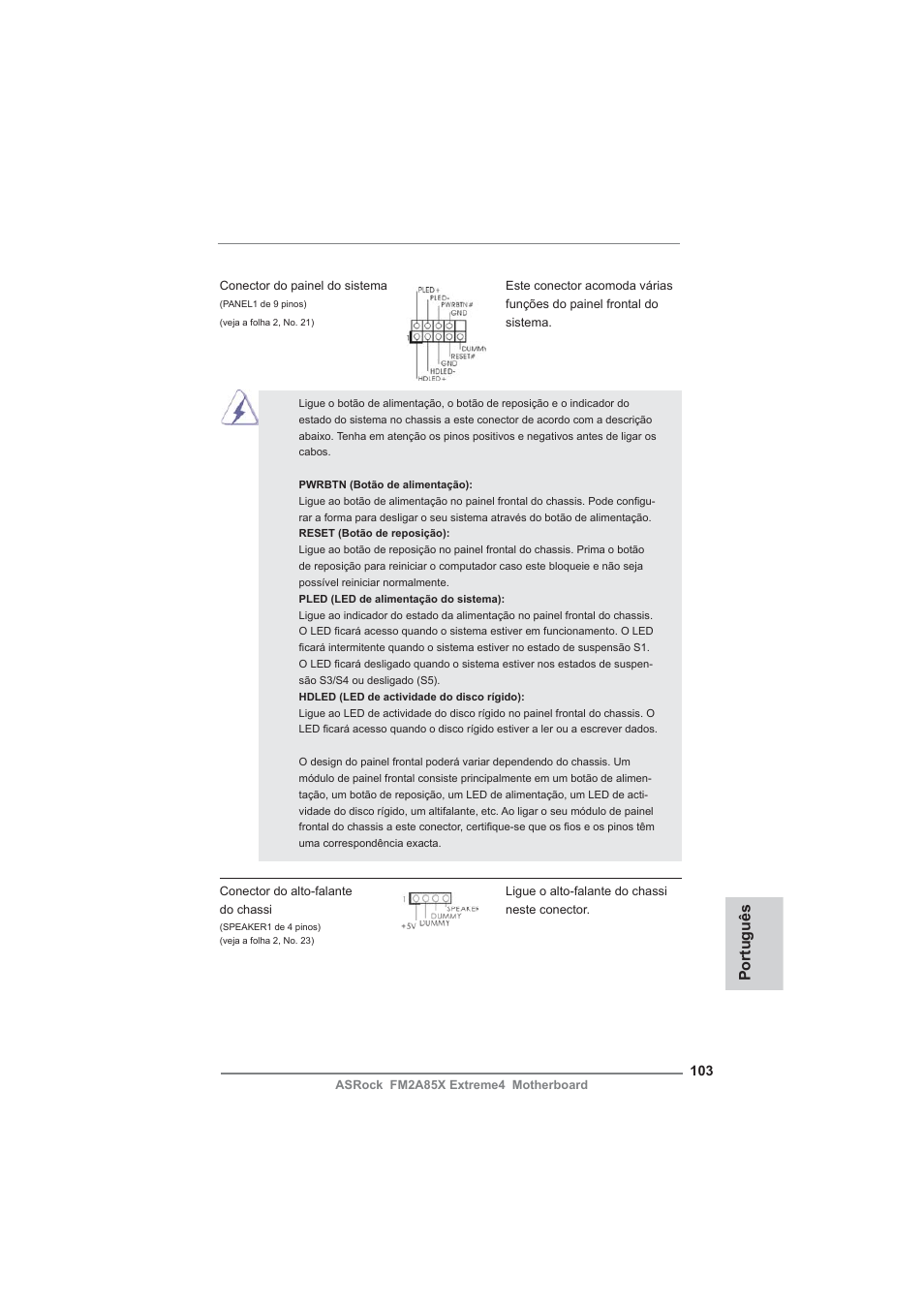 Português | ASRock FM2A85X Extreme4 User Manual | Page 103 / 179